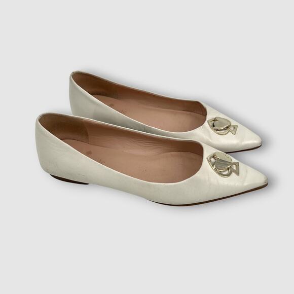 Kate Spade New York White Leather Pointed-Toe Spade Flats Size 6 - Picture 7 of 7